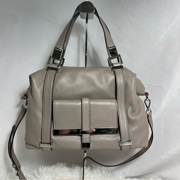 NWT MICHAEL Michael Kors Blaine Leather Satchel in Pearl grey Minimalist purs - Picture 1 of 15